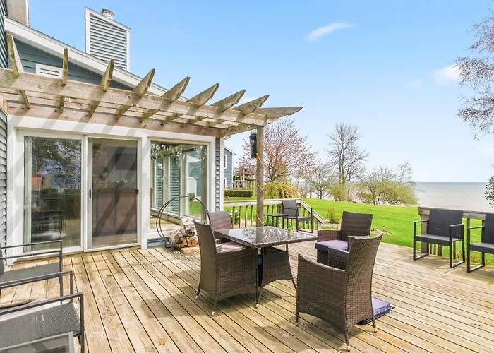 Deck + Fire Pit: Waterfront Lake Michigan Escape